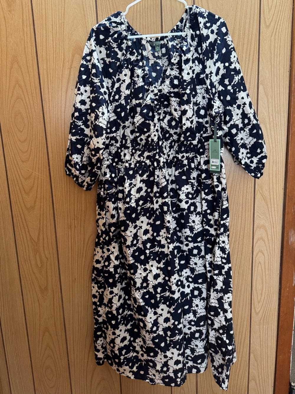 Terra & Sky Navy and White Floral Midi Dress with Ruffle Detail